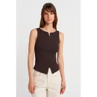 Dilvin Ärmzip-fri Slim-Fit Jersey Blus med Dragkedja
