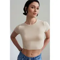 Dilvin Kvinnors Crop Slim-Fit Rundhalsad T-Shirt