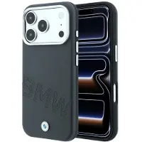 BMW -logotyp, snedställda präglade bokstäver – MagSafe-fodral iPhone 17/18 Pro Max – Grå