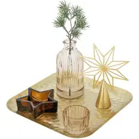 Bloomingville Sanga bricka med ljusstake, guld, glas