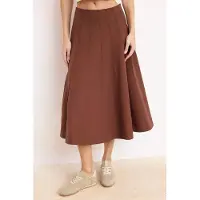 Trendyol TRENDYOLMİLLA Dam Brun Enfärgad Midi A-linje Skater Kjolar