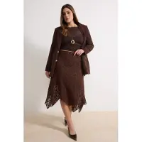 Trendyol Dam Brun Enfärgad Midi Asymmetrisk Plus size Kjolar