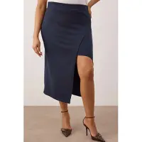 Trendyol Dam Mörkblå Enfärgad Midi Penn kjol Plus size Kjolar