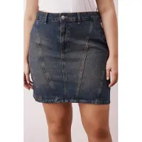 Trendyol Dam Mörkblå Enfärgad Kort / Mini Basic Penn kjol Plus size Kjolar