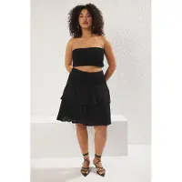 Trendyol Dam Svart Enfärgad Kort / Mini Volangfåll Plus size Kjolar