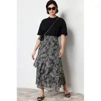 Trendyol Modest Dam Svart Djurmönster Maxi Utsvängd kjol A-linje Modest Kjolar