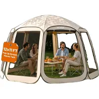 OEM Skärmtält, 3660 x 3380 x 2300 mm, Pop-up-skärmtält för 10–12 personer, Bärbart med skärm och bärväska, nät på sidorna, markpinnar, för trädgård, uteplats, utomhusaktiviteter, beige