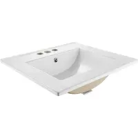 Vevor Halvt infällt handfat, 510 x 465 mm Rektangulärt vitt keramiskt handfat med bräddavlopp och 3 kranhål, nedsänkbart modernt toalettbord, badkar, tvättställ, rektangulärt för små utrymmen