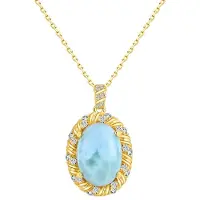 Bolaijewelry Real Gemstone Natural Blue Larimar Large Gemstone Pendant Necklace 925 silver fine jewelry for women's birthday & holiday gifts M blå