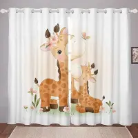 Yiran Furniture Söta Giraffgardiner Mörkläggningsgardiner Flickor Barn Tecknad Djur Fönsterdraperier Vardagsrum Blommiga Fönsterdekorationer Vilda Djur W55 X H185cm X 2&HOOK
