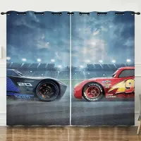 Simple and warm 3D Cool Sportbil Racinggardin 2 Paneler Pojkrum Utrymme Dekorativt Stycke Gardin Vardagsrum Hemgardin 100W130H(CM)40x51in&Grommet Top