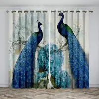 Simple and warm Påfågelblå fjäder djurtema mörkläggningsgardiner, en uppsättning med två paneler, lämplig idealisk för att dekorera vardagsrum, sovrum, studi 50W60H(CM)X2PCS&Rod Pocket