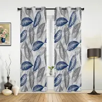 Simple and warm Blågrå Lövverksstruktur Moderna Hög Skuggning Fönstergardiner Vardagsrum Sovrum Tjocka Mörkläggningsgardiner Hem Mörkläggningsgardiner W55 X H120cm X 2&Grommet Top