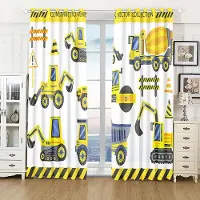 Simple and warm Söt animerad bil lastbil grävmaskin barn pojke gardiner fönsterbeklädnad för barn vilrum persienner fönster heminredning cortinas (W50H130cm)-2pcs&Hook