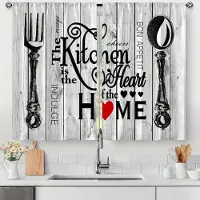 Simple and warm Trendiga Minimalistiska Kniv Gaffel Text Kök Fönsterruta Gardiner Enkel Installation för Sovrum Arbetsrum Café Vardagsrum Utrymme Hushålls Prydnad W60xH100(CM)x2pcs&Rod Pocket