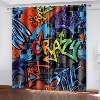 Simple and warm Snygga Bas Tunna Graffiti Fönstergardiner i Ungdoms Sovrum Vardagsrum Bostadsutrymme Hallbehandlingar Köksinredning Gardiner Persienner Rockmusik W50 X H130(CM)X2&Hook