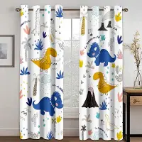 Simple and warm 2-panels Tecknad Söt Dinosaurie Mönstrade Gardinpaneler för Pojkar och Flickor Barnrum Persienner Fönster cortinas Håltopp Krok Stångficka (W50H130cm)-2pcs&Hook
