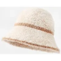Yiran bag Höst- och vinterhattar för kvinnor Japansk randig färgblockerad hinkhatt Casual och mångsidig Ansiktsframhävande Liten Utomhus Vintervarm Fiskarhatt One Size white