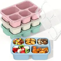 Simple and warm 4 st Silikon Bento-låda - Rymlig matlåda med 5 fack för måltidsförberedelse med stapelbar design för enkel - Återanvändbar, Handdiskbar, gray