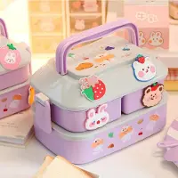 Simple and warm Kawaii Bärbar Matlåda För Flickor Skola Barn Plast Picknick Bento Låda Mikrovågsugn Matlåda Med Fack Förvaringsbehållare beige