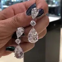 Yiran pet products 2 Karat Vit Kristall Silver 925 Smycken Hängande Örhänge För Kvinnor S925 Sterlingsilver Bizuteria Aretes De Mujer Hängande Örhängen vit