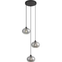 QAZQA Art Deco Hänglampa svart med rökglas 3-ljus rund - Busa