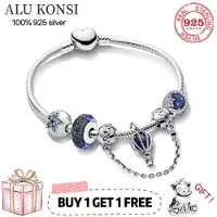 Yiran pet products Äkta 100 % 925 Sterlingsilver Pan Armband Stjärnserie Ormkedja Berlockarmband Passar Originalberlocker För Kvinnor DIY Smycken 21cm gray