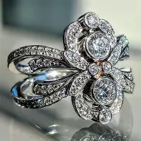 Yiran pet products Mode smycken i europeisk och amerikansk stil Retro Blomma Zirkon Ring Utsökt Blomma Rund Diamant Damring No. 10