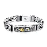Yiran pet products RetroSen Silver Män Armband Armband Dubbelkedja Peace Tatuering Personlighet Populär kinesisk stil Retro Kreativ Lucky Money 18cm