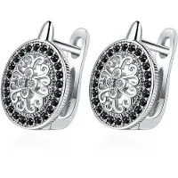 Yiran pet products Fanqieliu Utskurna Svarta Kristallringar Äkta 925 Sterlingsilver Kreolörhängen För Kvinnor Fql21237 silver