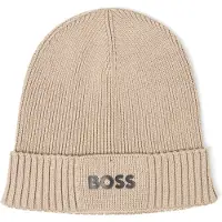 BOSS Cotton-blend beanie with rubber-printed logo