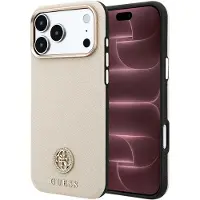 GUESS MagSafe-fodral, strukturerad yta, strassstenar & logotyp för iPhone 18/17 Pro Max – beige