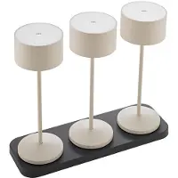 Sigor LED-bordslampa Veluna, beige, 3-pack, 25 cm, IP44 dimbar, Creme / bärnsten, Vardagsrum / matsal, Aluminium / grå / zink, Modern