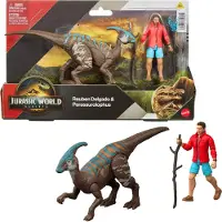 Mattel Jurassic World Återfödelse Människa & Dinosaurie Figurpaket, Reuben Delgado & Parasaurolophus, 3.75 Tum