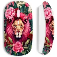 MANIACASE Souris sans fil blanche Tête de lion avec fleurs et feuilles