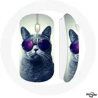 MANIACASE Souris Sans Fil Chat Lunettes violettes Style