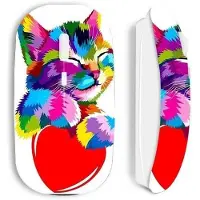 MANIACASE Souris sans fil blanche chat couleur sur coeur