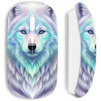MANIACASE Souris - - Sans fil - Optique - Blanche - Loup blanc reflet violet