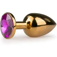 EasyToys Metal No.1 - analplug i konform med lila sten (guld, 2,5 cm)