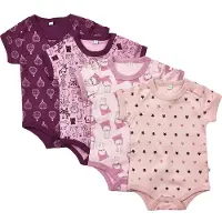 Pippi Baby Pippi Bodies k/ä - 4-pack - Rosa/Lila m. Mönster - - 68 - Body K/Ä